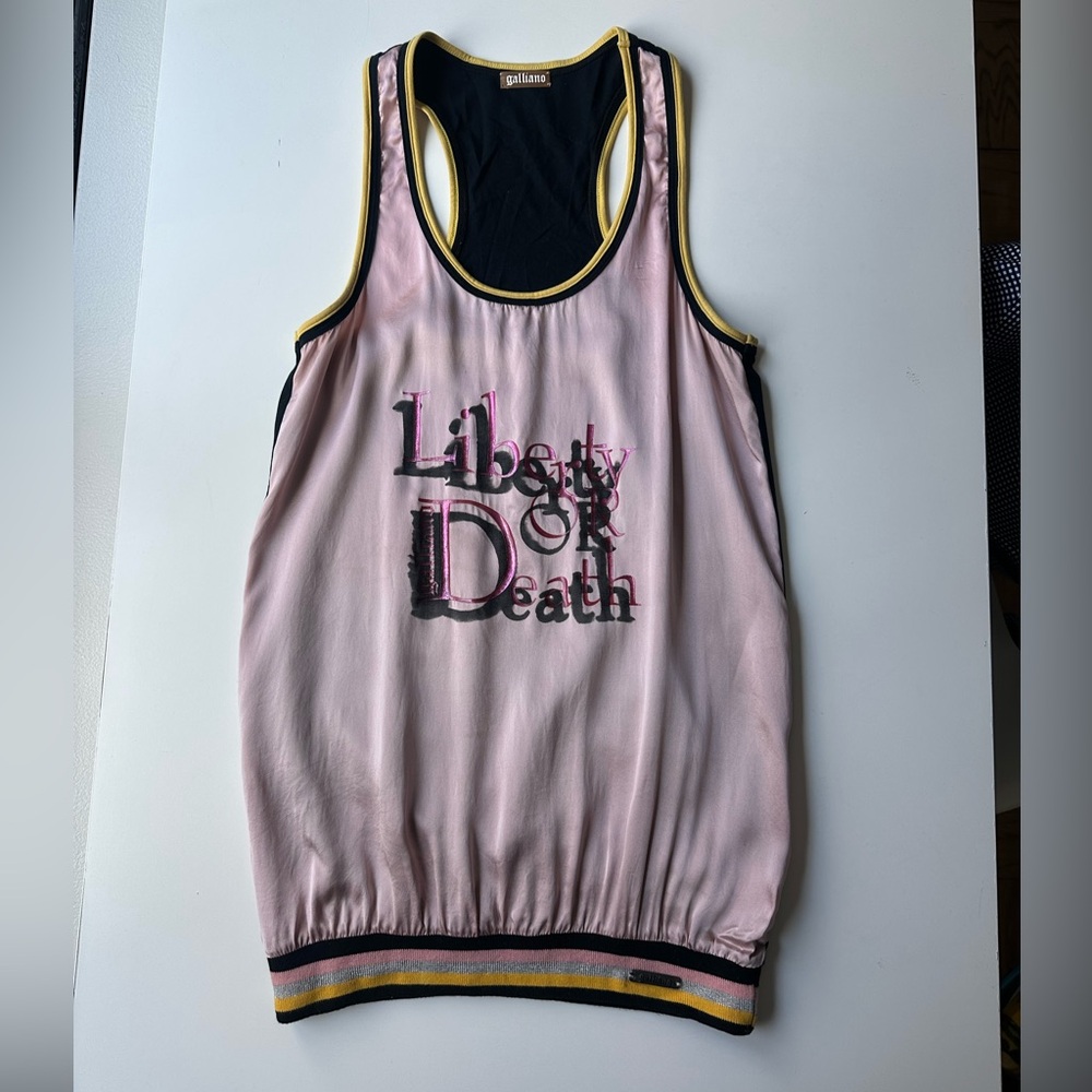 Galliano Vintage Satin Pink Tank Top Vest "Liberty or Death" XXS